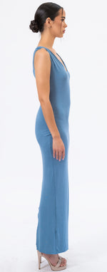 Sapphire Veil asymmetric neck bodycon dress