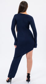 La Nuit asymmetric dress with bell sleeves