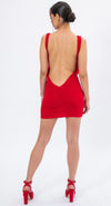 Scarlet boat neck mini dress with open back