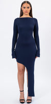 La Nuit asymmetric dress with bell sleeves