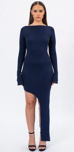 La Nuit asymmetric dress with bell sleeves