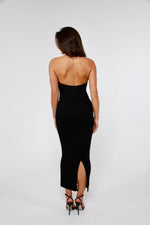 Black Halter Top Dress w/ pearl necklace