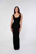 Black Drape Cow Neckline Dress w/ back slit