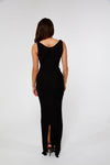 Black Drape Cow Neckline Dress w/ back slit