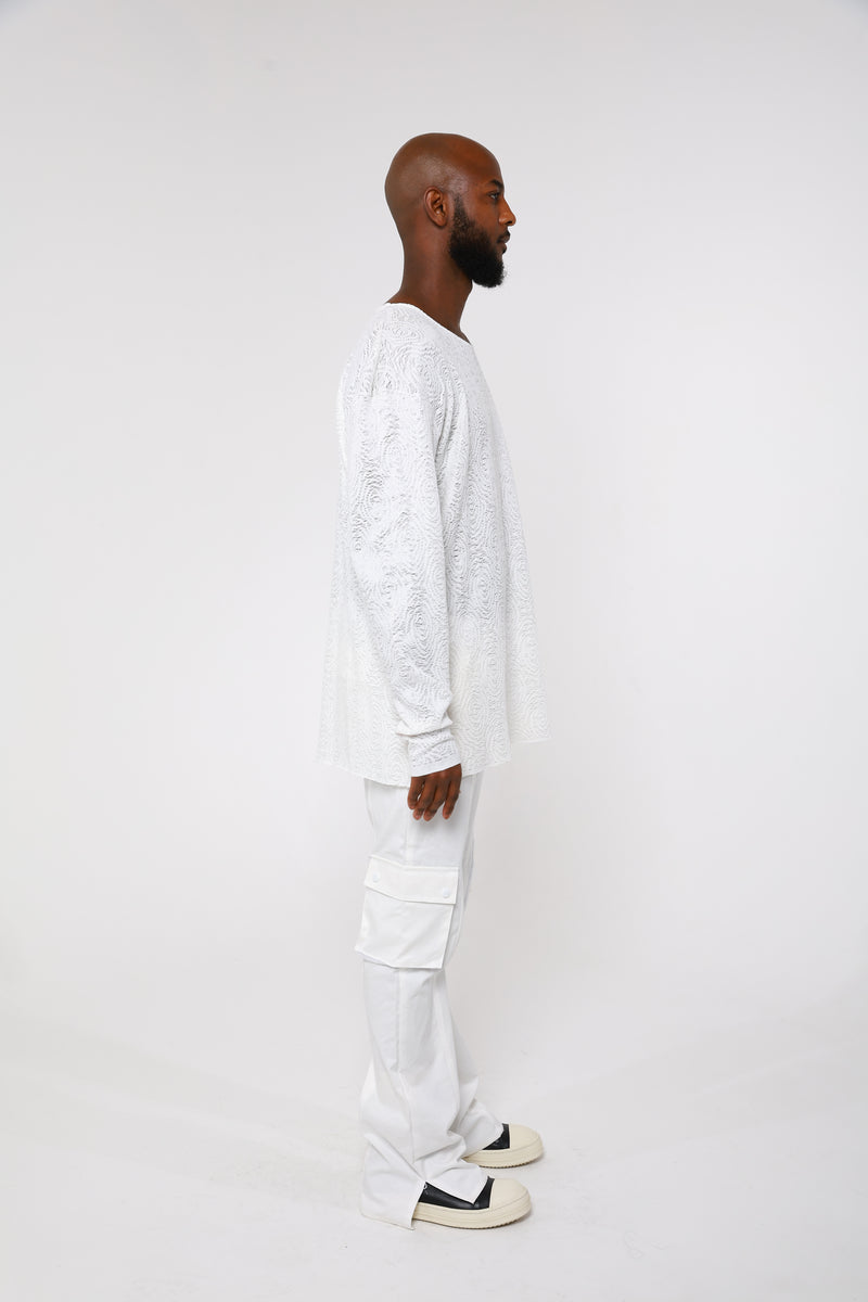 Men’s white rose knit long sleeve