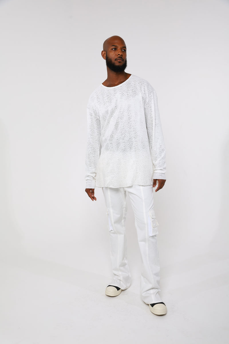 Men’s white rose knit long sleeve