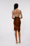 Distress Brown Leather Skirt w/ slit