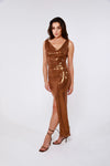 Women’s Metallic Bronze Asymmetric Dress