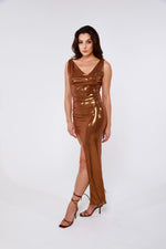 Women’s Metallic Bronze Asymmetric Dress