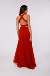 Red Pleated cut out gown