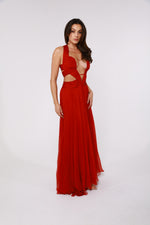 Red Pleated cut out gown