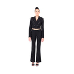 Cropped Double Breasted Suit Jacket w/ Low Rise Suit Pants