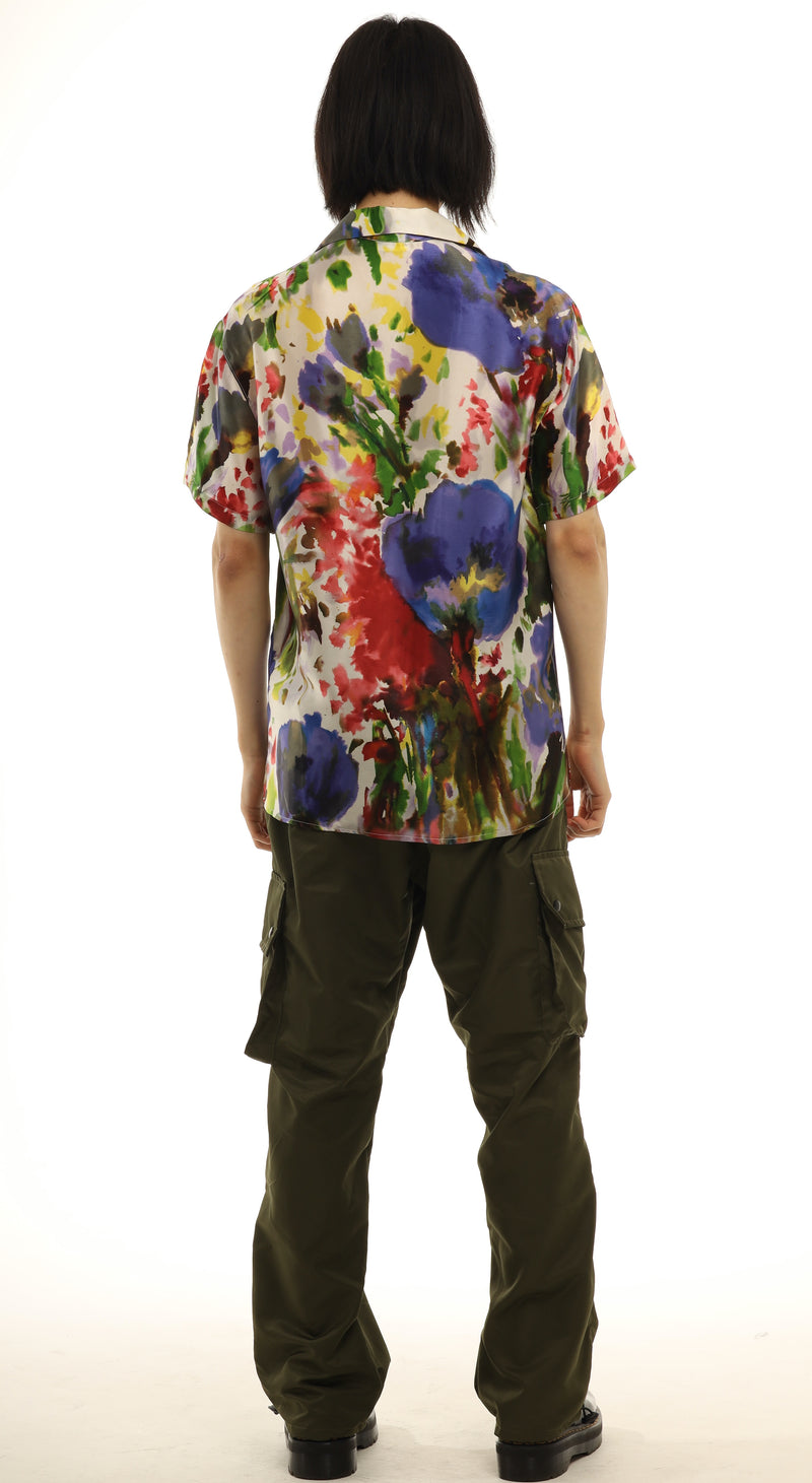 Garden of SIN silk print bowling shirt