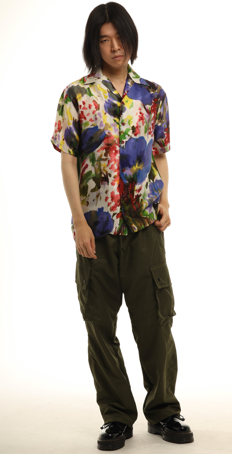 Garden of SIN silk print bowling shirt