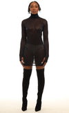 Metallic mesh turtleneck mini dress