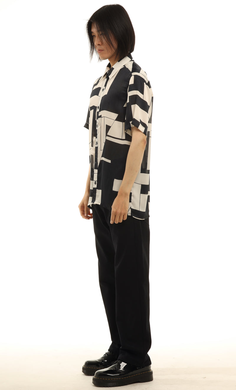 Composition print silk evening shirt