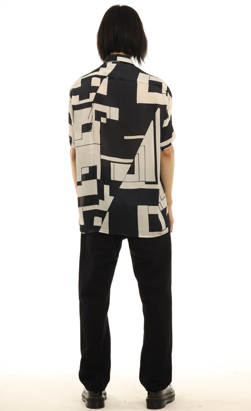 Composition print silk evening shirt